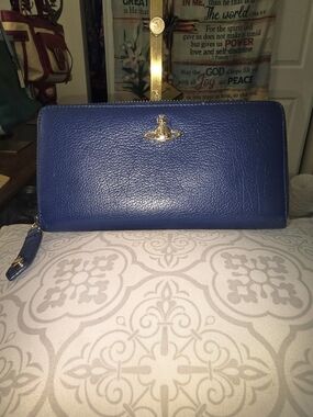 Vivienne Westwood Blue Balmorral Leather Zip Wallet